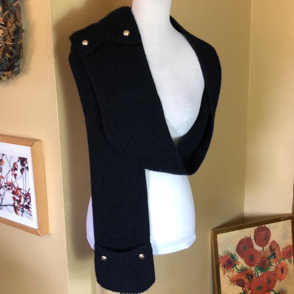 MICHAEL KORS 78”L x 6.5”W Long Woven Scarf Gold Logo Hardware Pockets - Picture 11 of 16